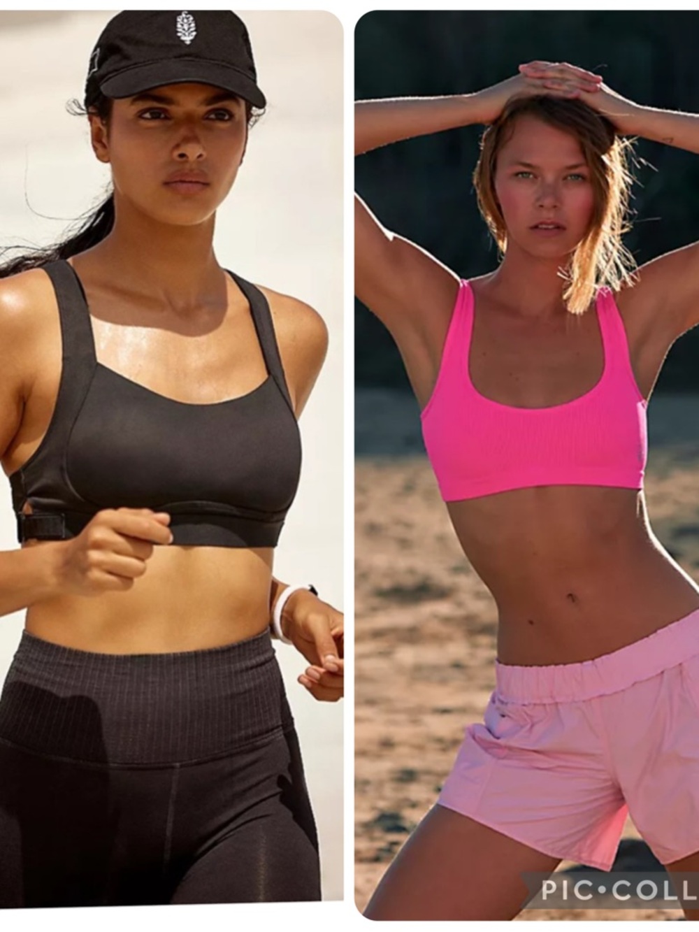 Free People Ribbed Fuchsia Crop Tank with Embellishment & black Make a move bra